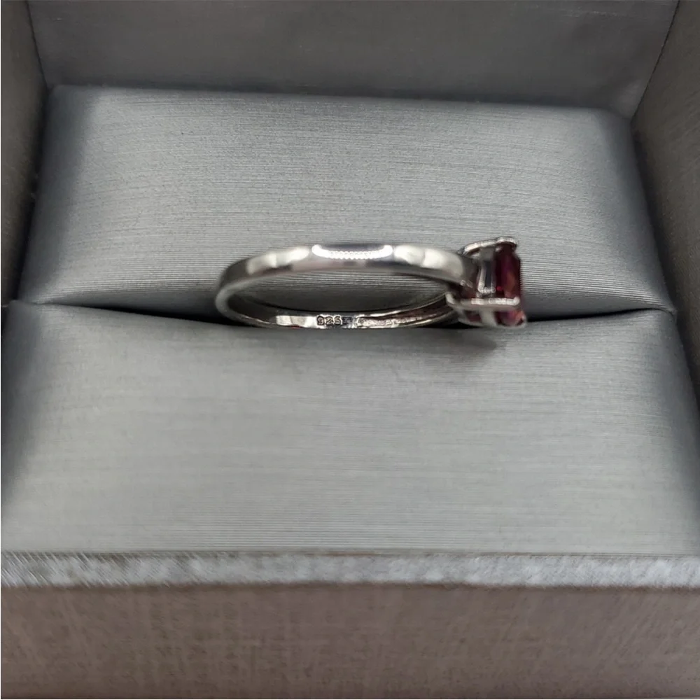 Genuine Red Trillion Ruby 925 Sterling Silver Solitaire Triangle Ring